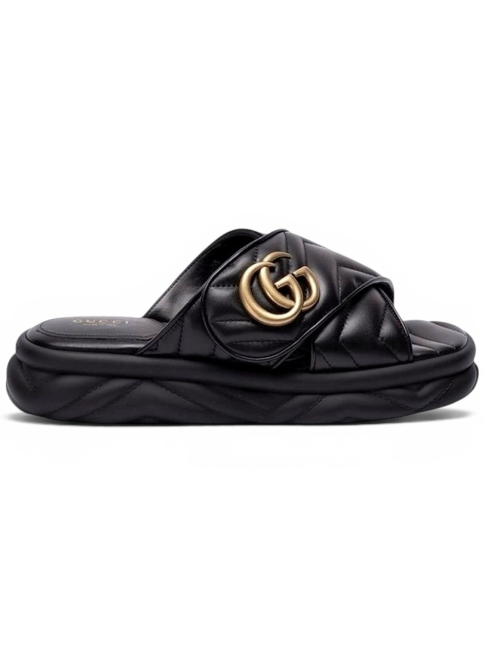 GUCCI Marmont GG logo quilted leather platform slides sandals